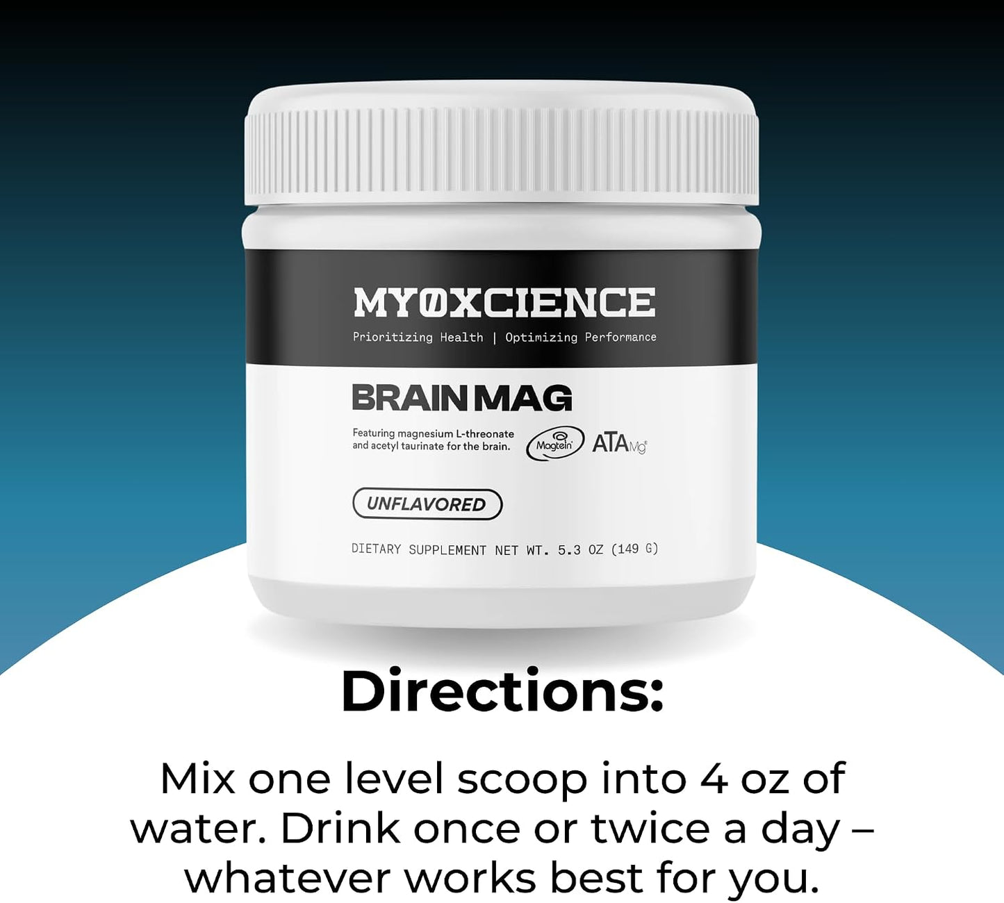 MYOXCIENCE Brain Mag | Magnesium L-Threonate Magtein & Magnesium Glycinate Powder (Unflavored) (60 Servings)