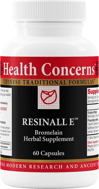 Health Concerns Resinall E – Bromelain Herbal Supplement for Bruising Recovery – Helps Repair Damaged Cells - Natural Enzyme Blend with Herbs – Post Surgery Support – 60 Capsules