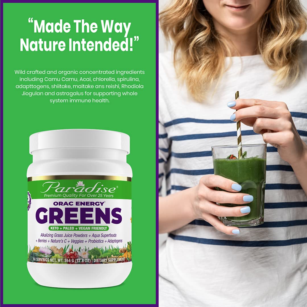Paradise ORAC Energy Greens Powder Extract, Super Antioxidants, Probiotics for Gut