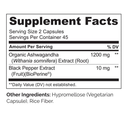 NATURELO Ashwagandha Organic Root Powder - Natural Herbs Supplement for Fatigue, Stress Relief, Mood Enhancer - with Black Pepper Extract - 90 Vegan Capsules