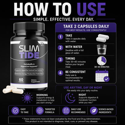 Slim Tide Weight Loss Capsules, Official SlimTide Supplement - 60 Capsules