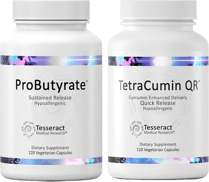 Tesseract Medical Research Optimal Gut & Tissue Bundle, Butyric Acid Complex Gastrointestinal and Curcumin Metabolite Joint Relief Supplement
