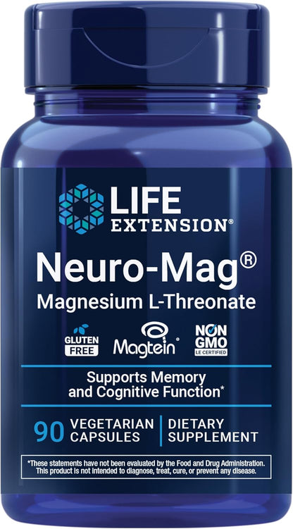 Neuro-Mag Magnesium L-Threonate, Memory Health, Quick Thinking, Cognitive Health Support, Vegetarian, 90 Vegetarian Capsules