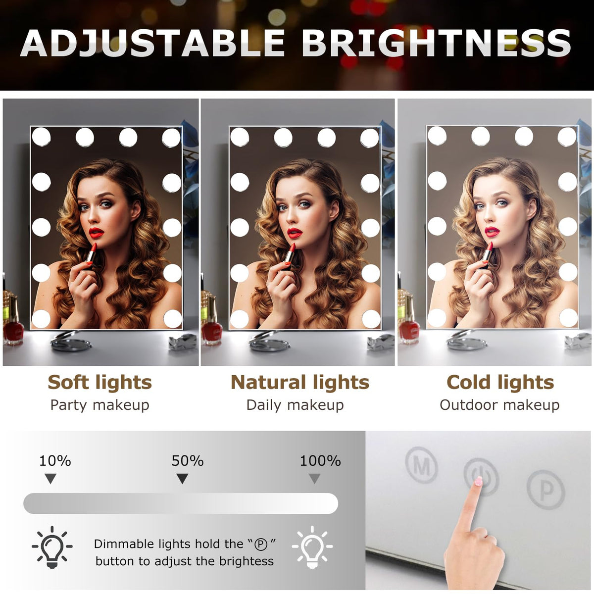 Nilitiyui 10"x 12" Vanity Mirror with Lights, Hollywood Lighted Makeup Mirror with 3 Color