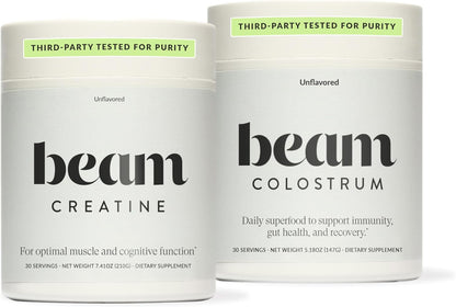 BEAM Creatine + Colostrum Bundle – Micronized Creatine Monohydrate for Strength, Power & Recovery with Grass-Fed Bovine Colostrum for Immune, Gut Health & Muscle Support – Third-Party Tested