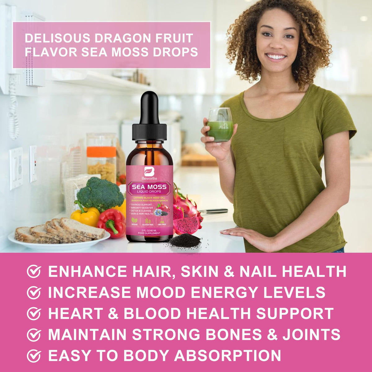 3000mg Sea Moss Liquid Drops - Organic Black Seed Oil & Irish Sea Moss Gel