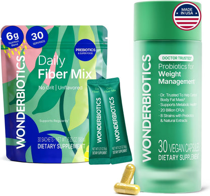 Metabolic Health Bundle - Weight Management Probiotics (20B CFU, 8 Strains + Dihydroberberine) + Daily Prebiotic Fiber Powder (5 Fiber Blend, 30 Stick Packs)
