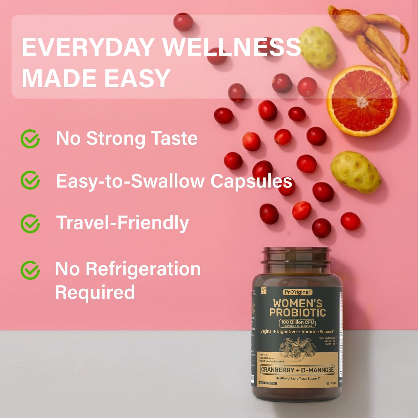 Probiotics for Women - 100 Billion CFU, 11 Strains - 60 Caps | Prebiotics, Cranberry Extract, D-Mannose - Women’s Probiotic for Digestive, Vaginal, Urinary Health & pH Balance - Non-GMO