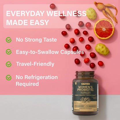 Probiotics for Women - 100 Billion CFU, 11 Strains - 60 Caps | Prebiotics, Cranberry Extract, D-Mannose - Women’s Probiotic for Digestive, Vaginal, Urinary Health & pH Balance - Non-GMO