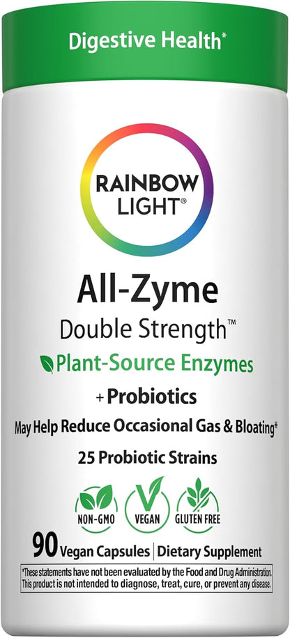 Rainbow Light Advanced Enzyme Supplement | 90 Capsules | Plant-Source 18 Digestive Enzyme Blend | 25 Probiotic Strains + Prebiotic, Bromelain & Papain | for Occasional Gas & Bloating