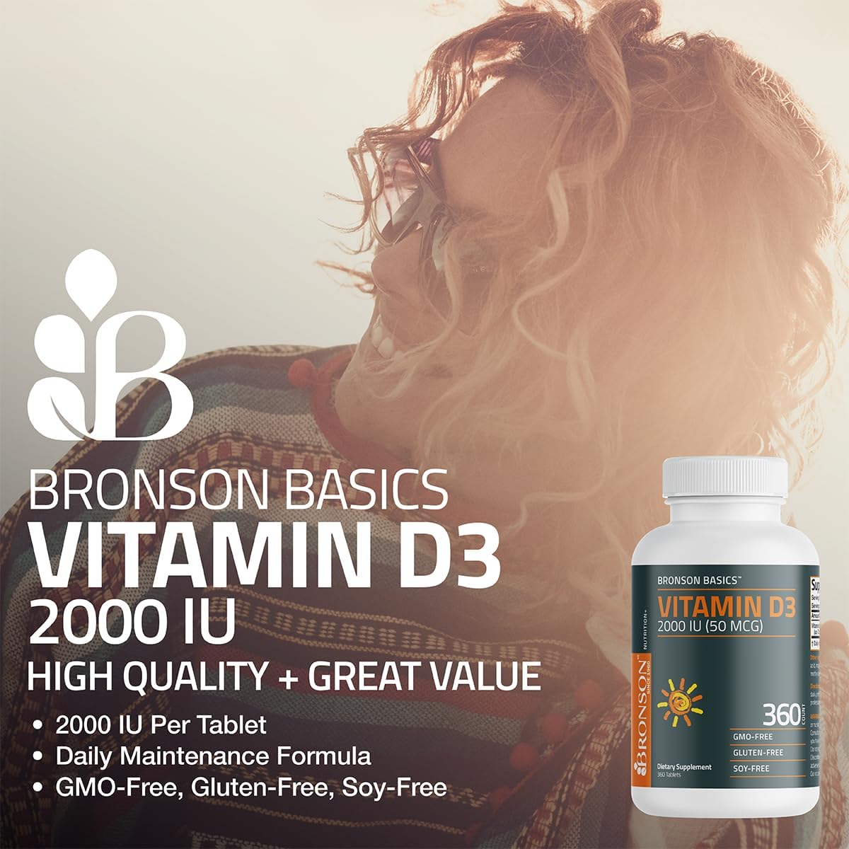 Bronson Vitamin D3 2000 IU (50mcg) Non-GMO, 360 Tablets
