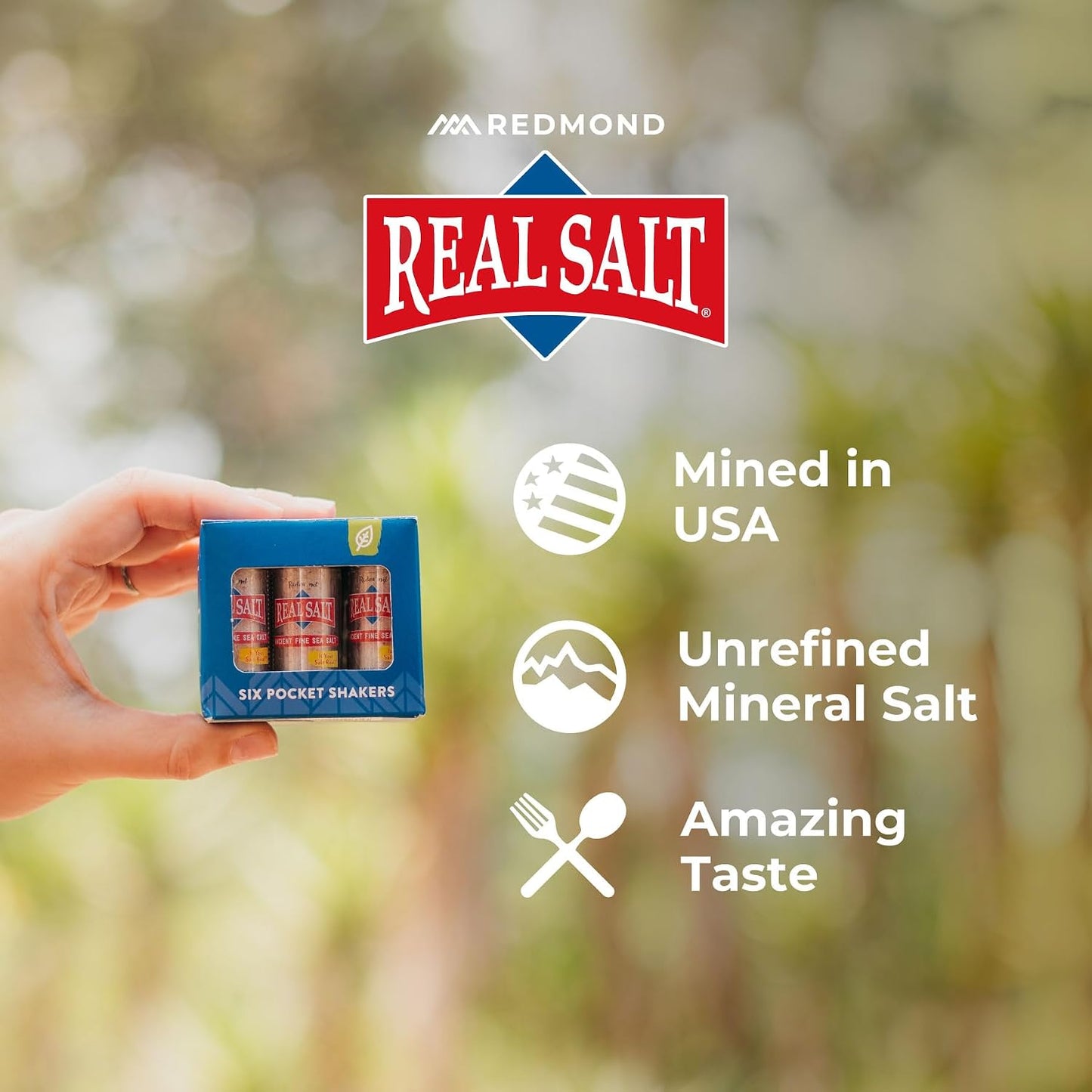 Redmond Real Sea Salt - Natural Unrefined Gluten Free Fine, 0.21 Ounce Pocket Shaker (6 Pack)