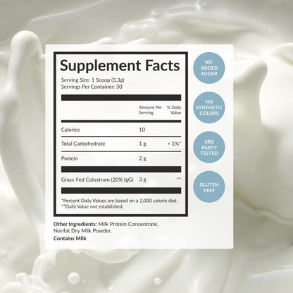 BEAM Unflavored Colostrum Powder I Grass-Fed Pure Whole Bovine Colostrum for Gut Health, Bloating & Immune Support I Non-GMO Recovery Supplement I 3g per Serving I Third-Party Tested I 30 Servings