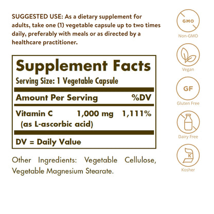 Solgar Vitamin C 1000mg - Healthy Immune System - Helps Fight Free Radicals - Vegan