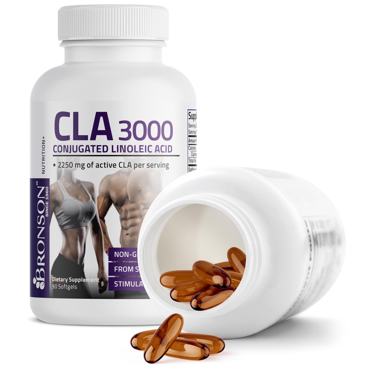 Bronson CLA 3000 Extra High Potency Supports Healthy Weight Management Lean Muscle Mass Non-Stimulating Conjugated Linoleic Acid 120 Softgels | 2250 mg Active CLA per Serving, Non-Stimulating, 100% Safflower Oil, Lean Body Mass Support, Non-GMO