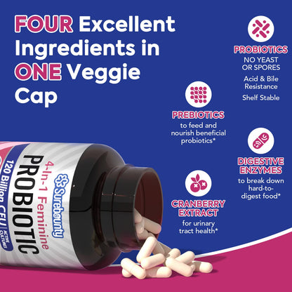 Surebounty Probiotics for Women, 120 Billion CFU 34 Strains, Prebiotics + Digestive Enzymes