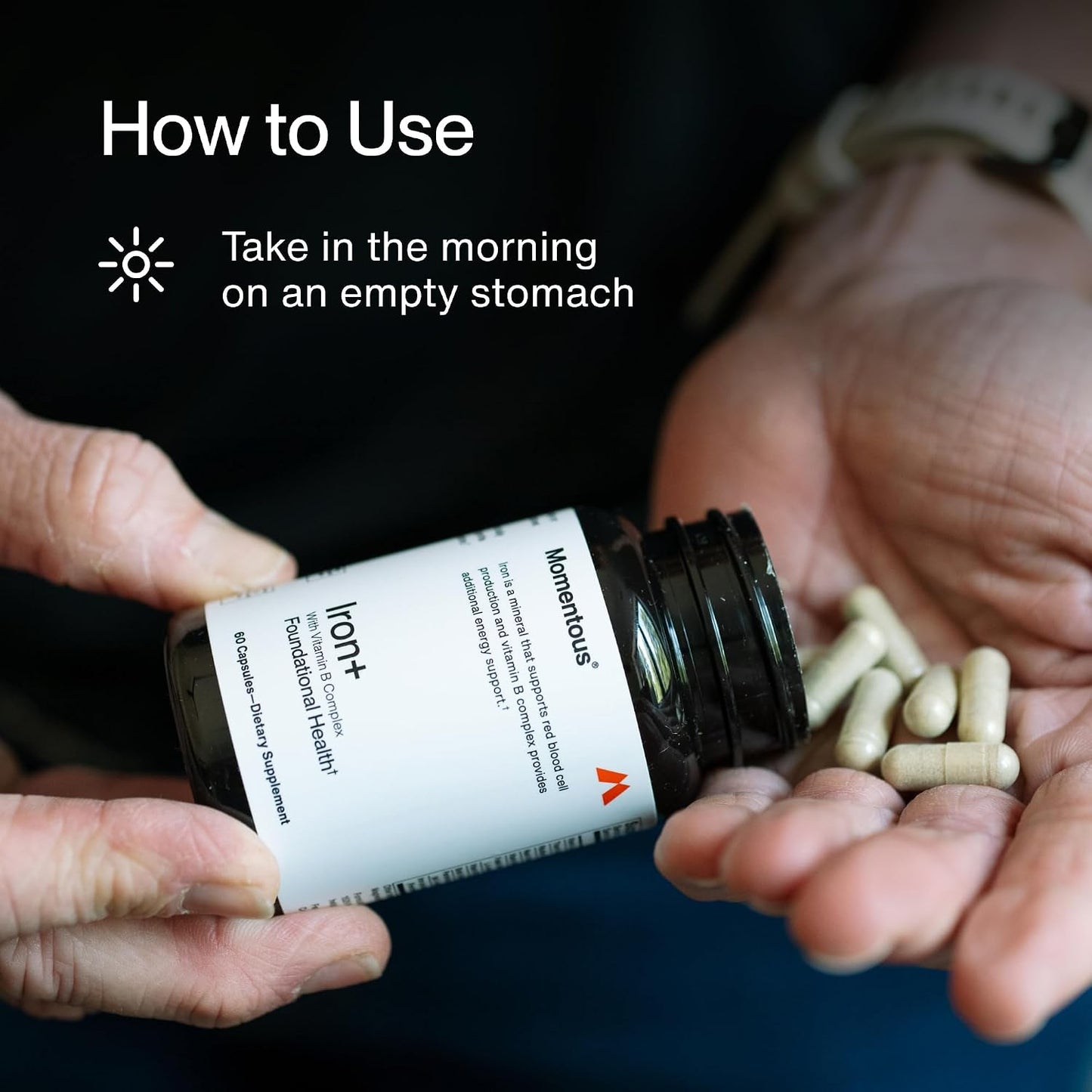 Momentous Iron+ with Vitamin C & Vitamin B Complex - Ferrochel Iron Capsules for Foundational Health Support - NSF Certified for Sport - Gluten-Free - 60 Servings