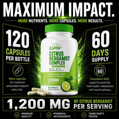 Citrus Bergamot 1200 mg – Heart & Cholesterol Support Supplement | 120 Capsules (60-Day Supply) | Antioxidant-Rich Extract for Circulatory & Metabolic Wellness | Non-GMO