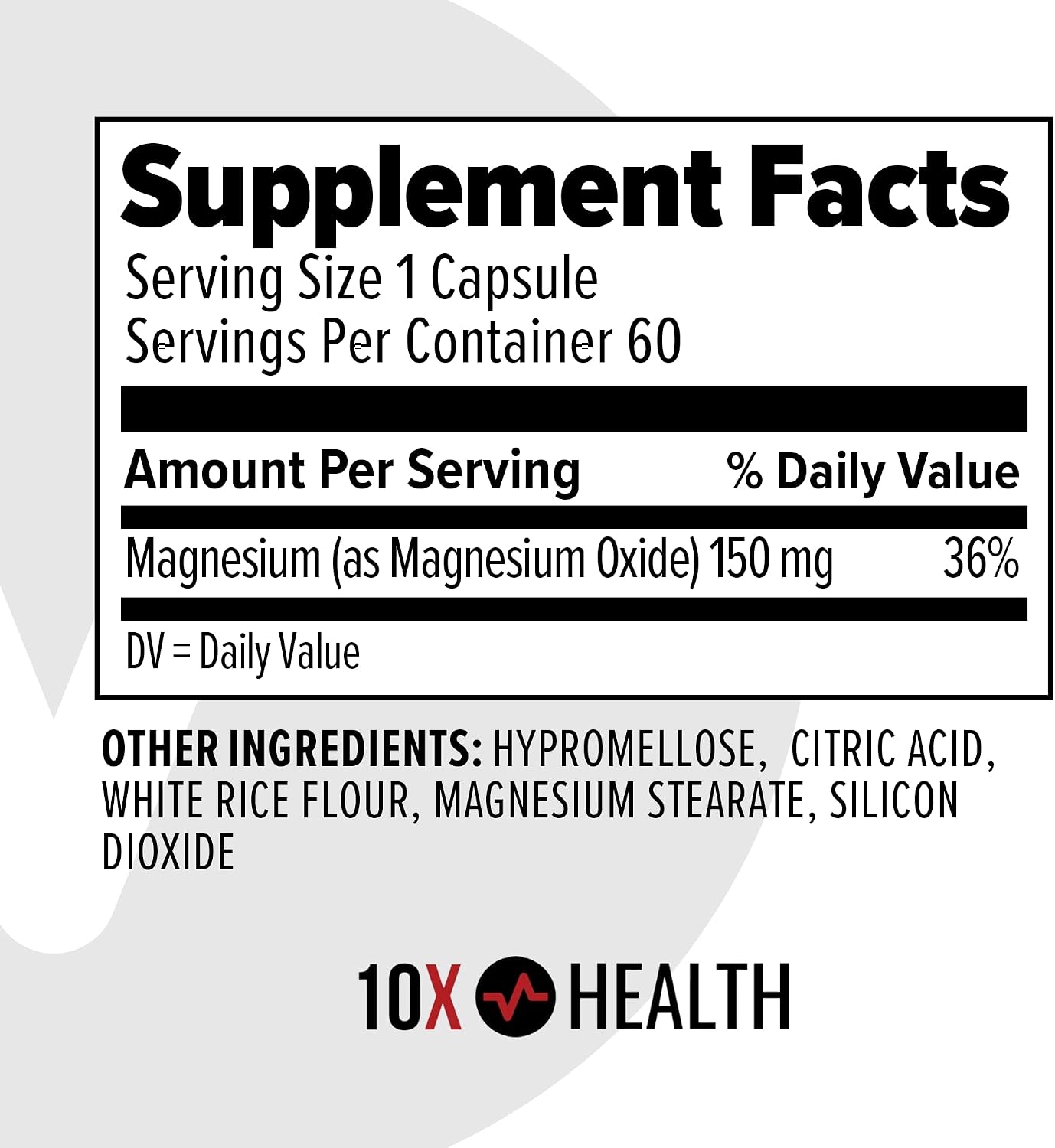 10X Health Magnesium Oxide Supplement, Sleep & Muscle Support, 60 Capsules | Magnesium for sleep support, relaxation support, muscle function, recovery support, and balanced nervous system*