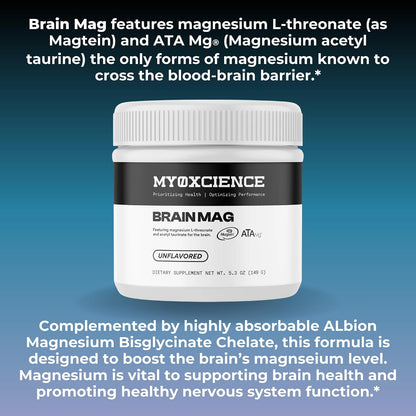 MYOXCIENCE Brain Mag | Magnesium L-Threonate Magtein & Magnesium Glycinate Powder (Unflavored) (60 Servings)