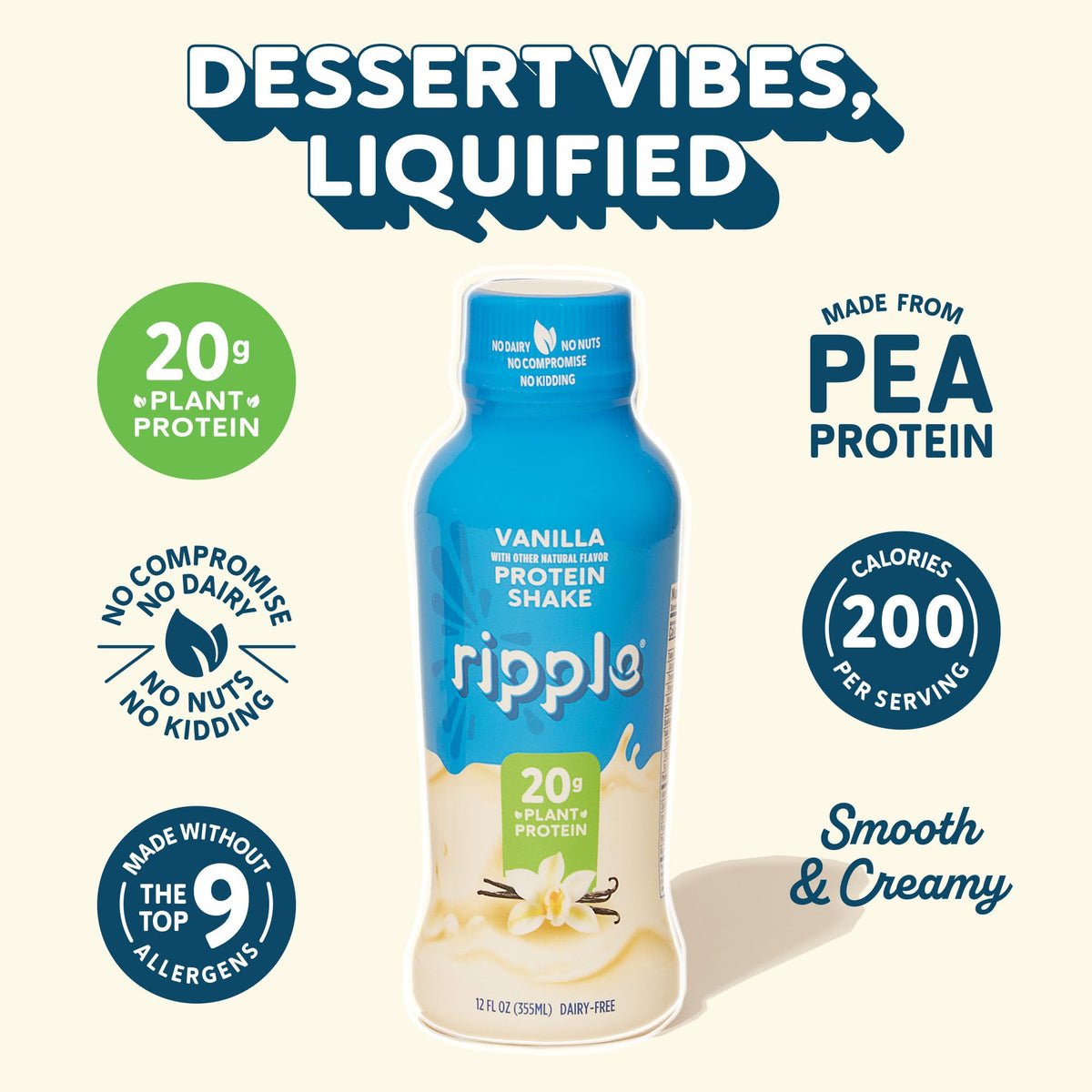 Ripple Vegan Protein Shake | Vanilla | 20g Nutritious Plant Based Pea Protein | Shelf Stable