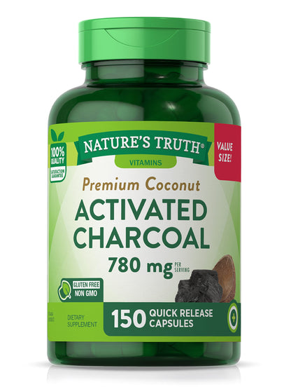 Nature's Truth Activated Charcoal Capsules 780mg | 150 Pills | Value Size | Non-GMO