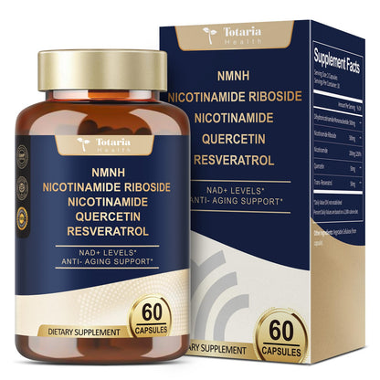 Totaria NMNH 500mg (Dihydronicotinamide Mononucleotide), Premium NMN Alternative Supplement w/Niacinamide (Vitamin B3), Quercetin, Trans-Resveratrol, for NAD+, Skin Cell, Anti-Aging & Energy, 120 Ct