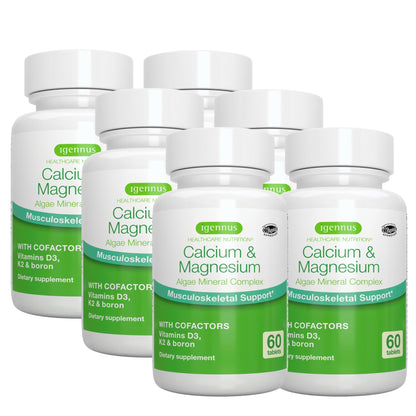 Igennus Red Algae Calcium Magnesium Complex, Comprehensive Bone Support with K2, D3 & Boron, High Absorption Minerals, Vegan & Plant Based, Non-GMO, 60 Tablets