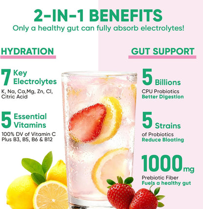 Venture Pal Sugar Free Hydration Packets + Gut Health Electrolytes Powder | Liquid Daily IV with 7 Electrolytes, 5 Vitamins, Probiotics & Fiber for Dehydration Relief and Gut Health Support