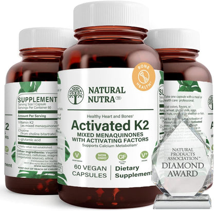 Natural Nutra Full Spectrum Vitamin K2 Supplement 75 mcg 60 Capsules | Supports Cardiovascular Health, Liver Function, Metabolic Health, Heart Health &Helps Promote Bone & Dental Health