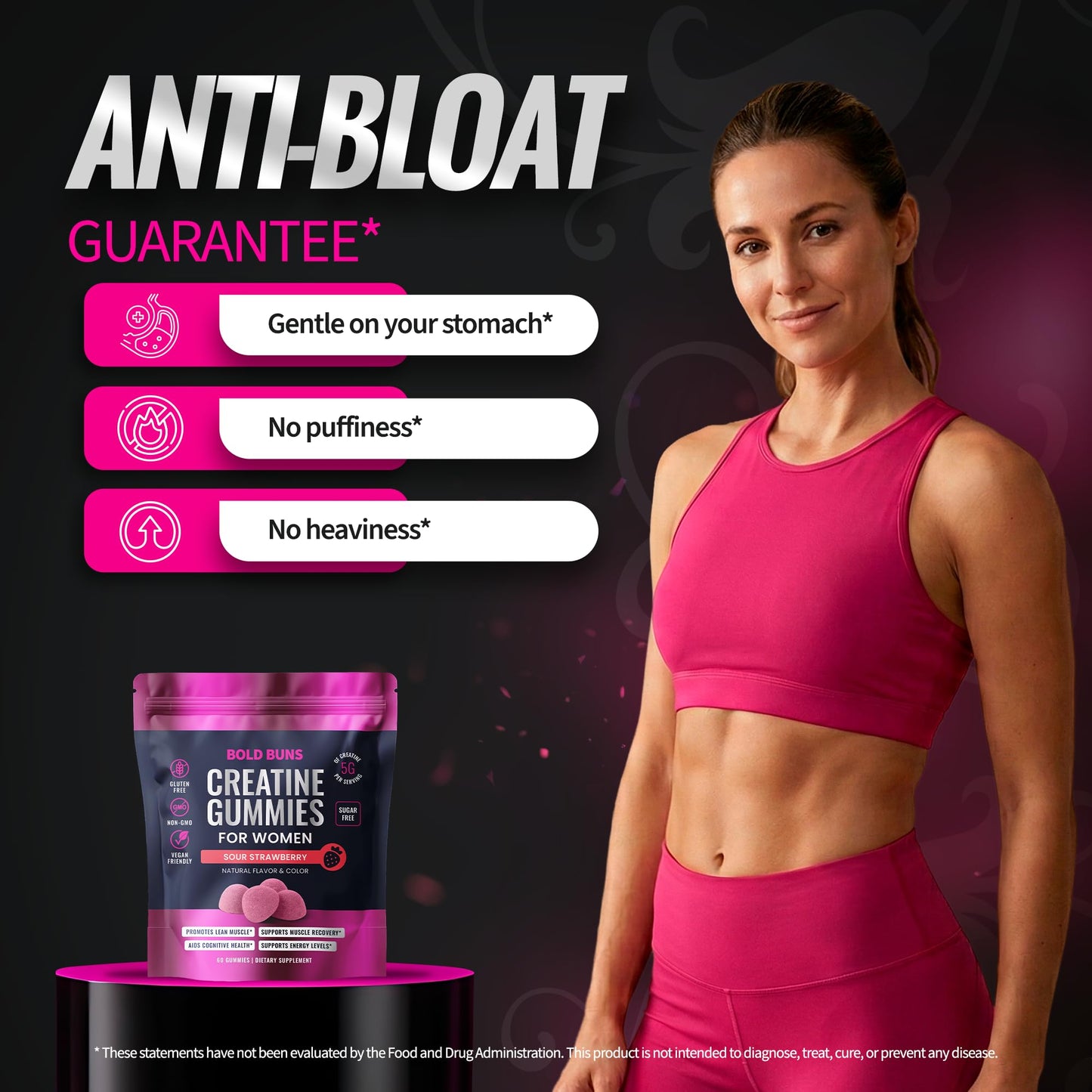Bold Buns Creatine for Women – Supplement with Collagen & BCAA – Supports Muscle Development, Post-Workout Recovery, Skin Elasticity, Healthy Hair & Nail (30 Servings, Unflavored)