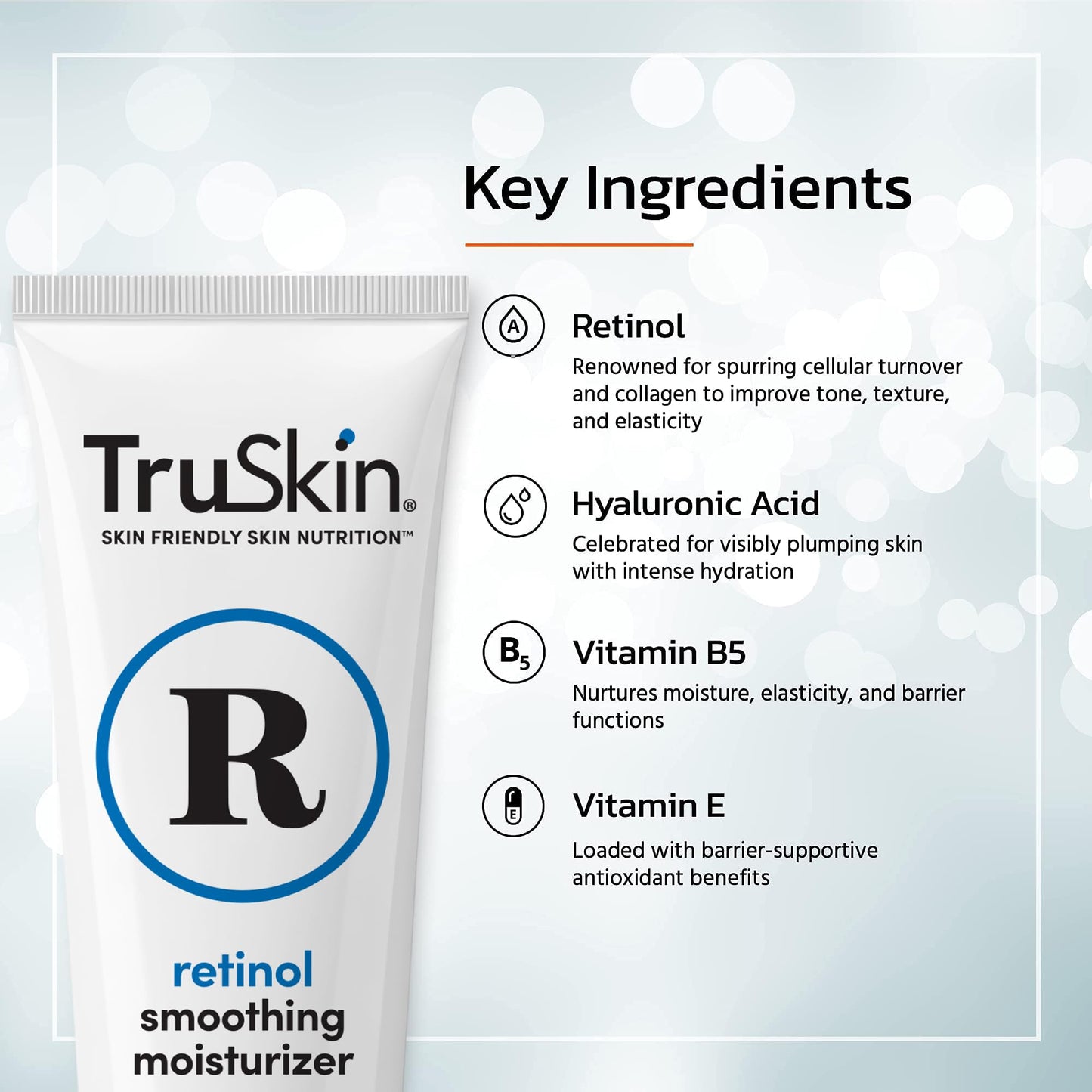 TruSkin Retinol Face Moisturizer with Hyaluronic Acid & Vitamin E, 4 fl oz | Gentle Retinol cream helps visibly smooth fine lines while Hyaluronic Acid and Vitamin E hydrate for firmer-looking skin