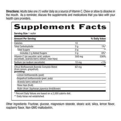 Country Life Acerola Vitamin C Complex, 500mg, Chewable Berry Flavored Wafers, Supports Immune Health, 180 Wafers, Certified Gluten Free by GFCO , Certified Vegan by AVA