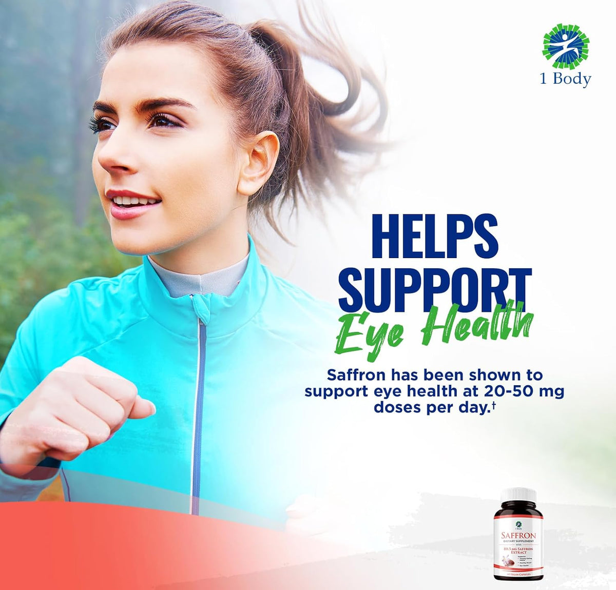 1 Body Saffron Extract Supplement, 88.5 mg Safranal, Antioxidant and Mood Support, Vegetarian Capsules