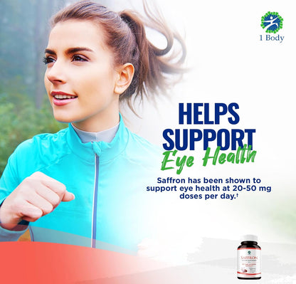 1 Body Saffron Extract Supplement, 88.5 mg Safranal, Antioxidant and Mood Support, Vegetarian Capsules