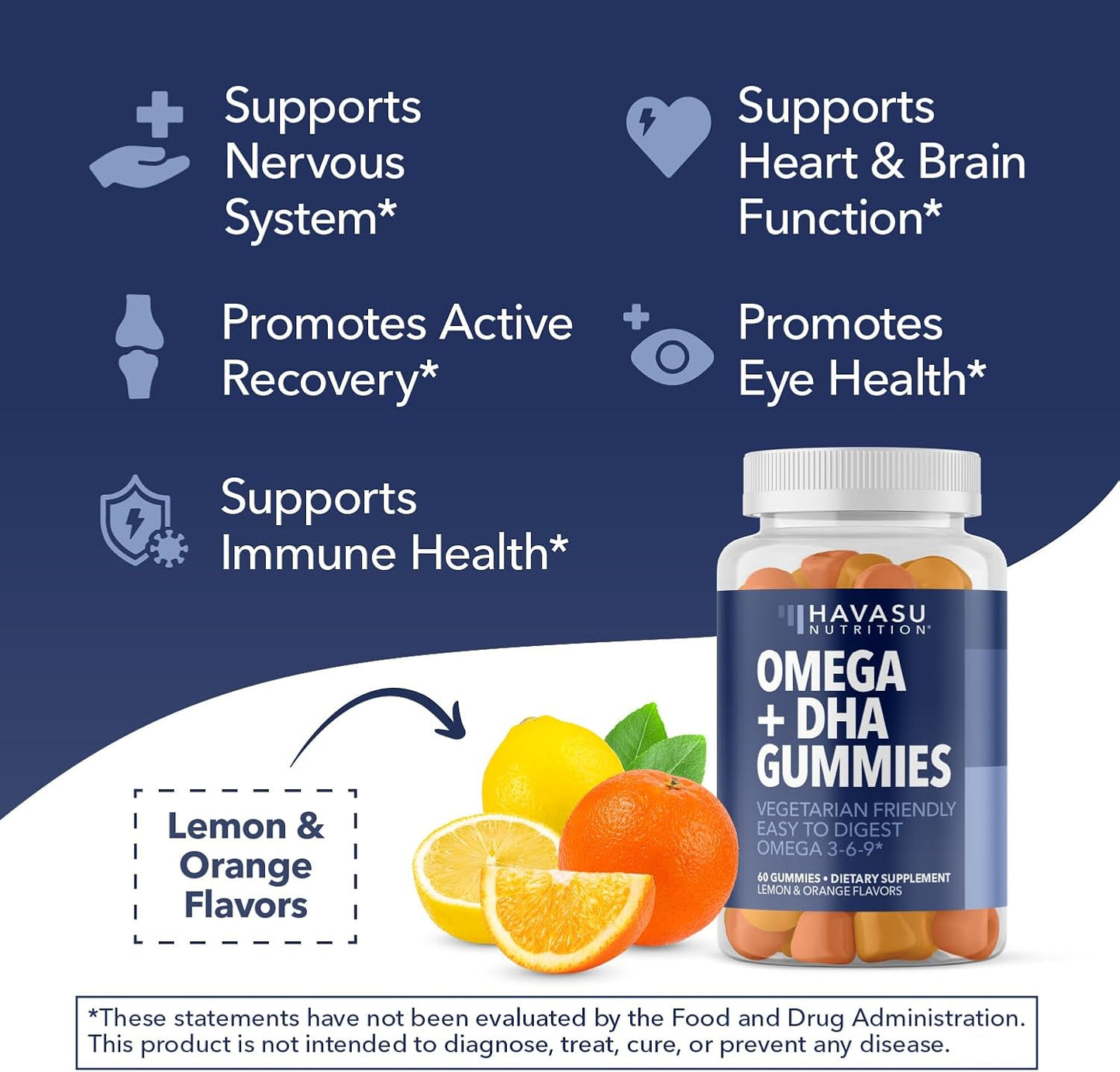 Omega 3 6 9 Gummies with DHA, Plant-Based Omega 3 Gummies for Adults, 60ct | Omega 3 6 9 + DHA Gummies, Fish Oil Alternative for Adults with DHA from Algae, Lemon and Orange Flavors, 20 Servings