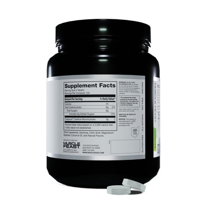 Muscle Feast Vegan Creatine Monohydrate, Gluten-Free Creapure Chews, Lemon Lime