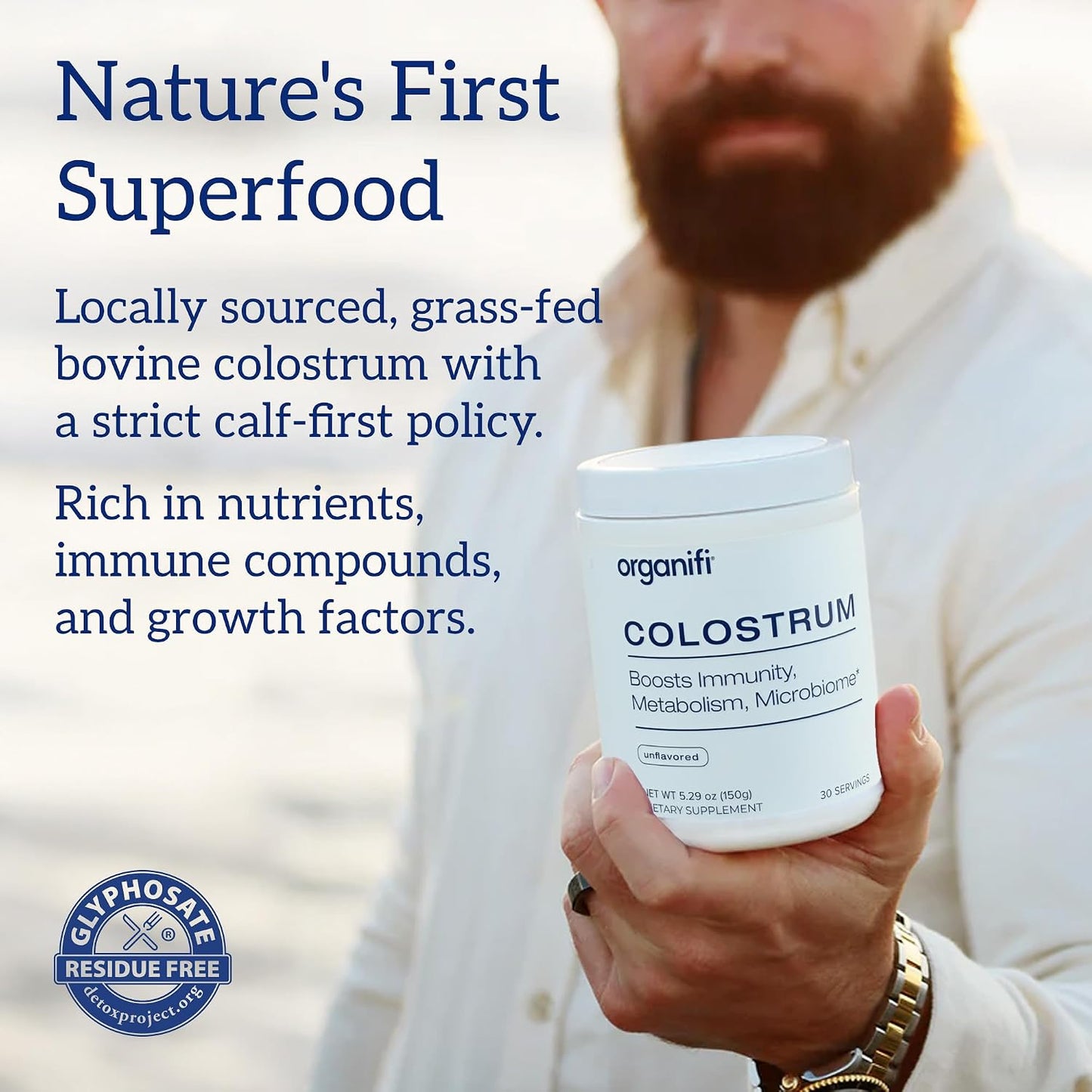 Organifi Bovine Colostrum Powder - Grass-Fed, USA-Sourced Colostrum Supplement for Gut Health, Immune Support and Recovery