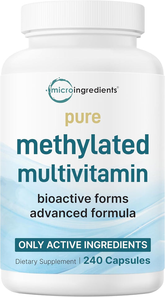 Micro Ingredients Pure Methylated Multivitamin Supplement, 240 Capsules | 19-in-1 Formula with Methylfolate, Methyl B12, Vitamins C, D, Magnesium & Zinc. For Women & Men. Iron Free, Filler Free.