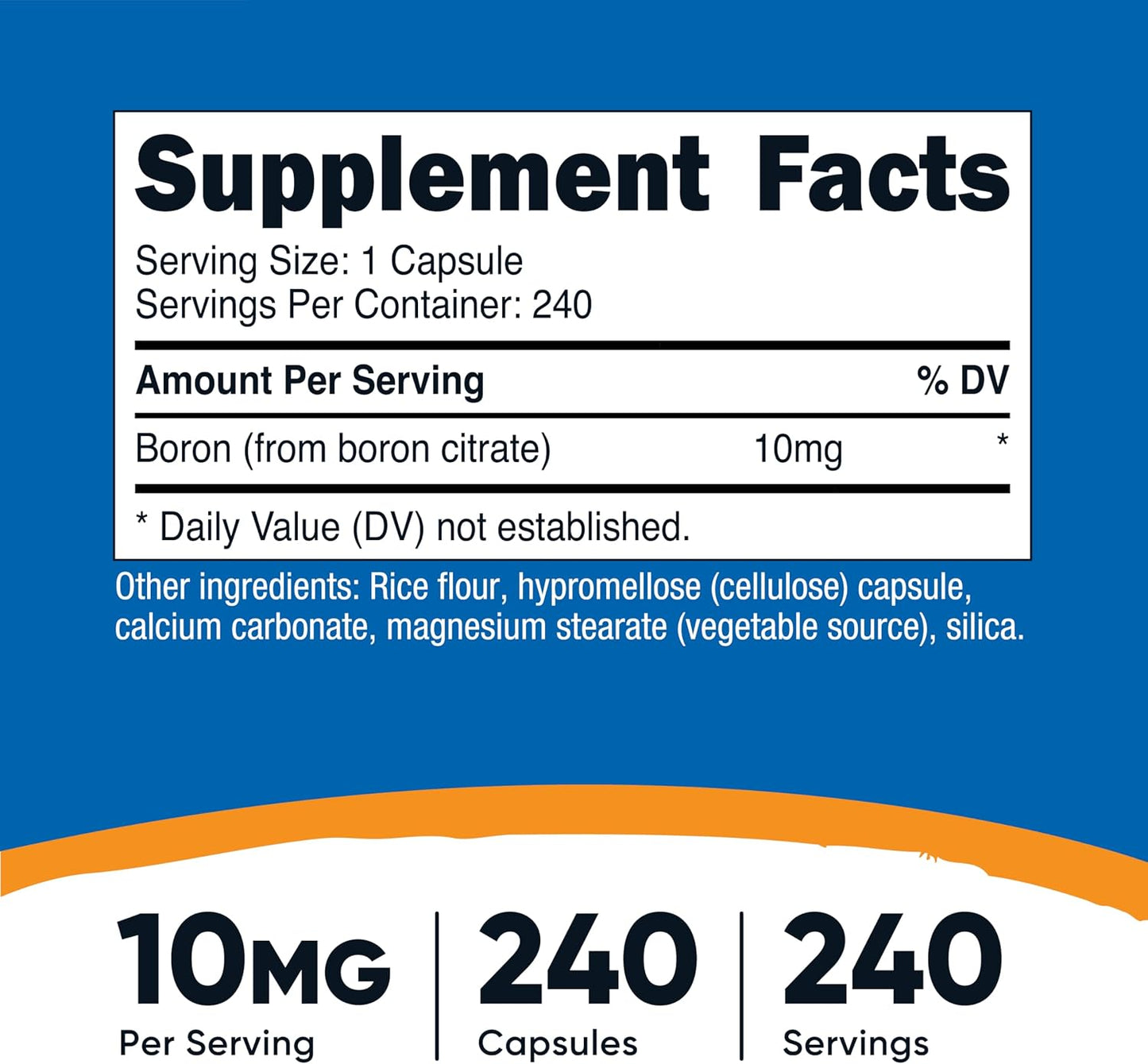 Nutricost Boron Capsules 10mg, 240 Vegetarian Capsules, Gluten Free | GMO-Free