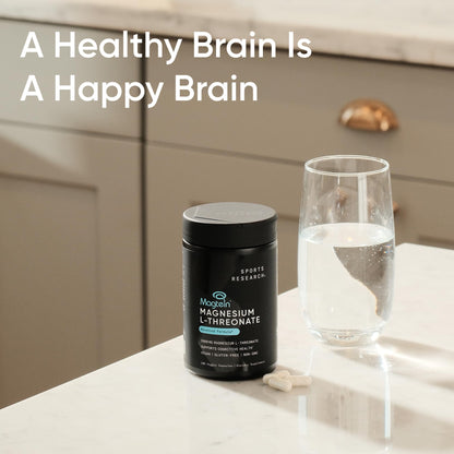 Sports Research® Magnesium L-Threonate Capsules 2000mg - High-Absorption Magtein® for Enhanced Brain Health, Memory, Focus & Restful Sleep Support - Vegan · Non-GMO · Gluten Free - 90 Count