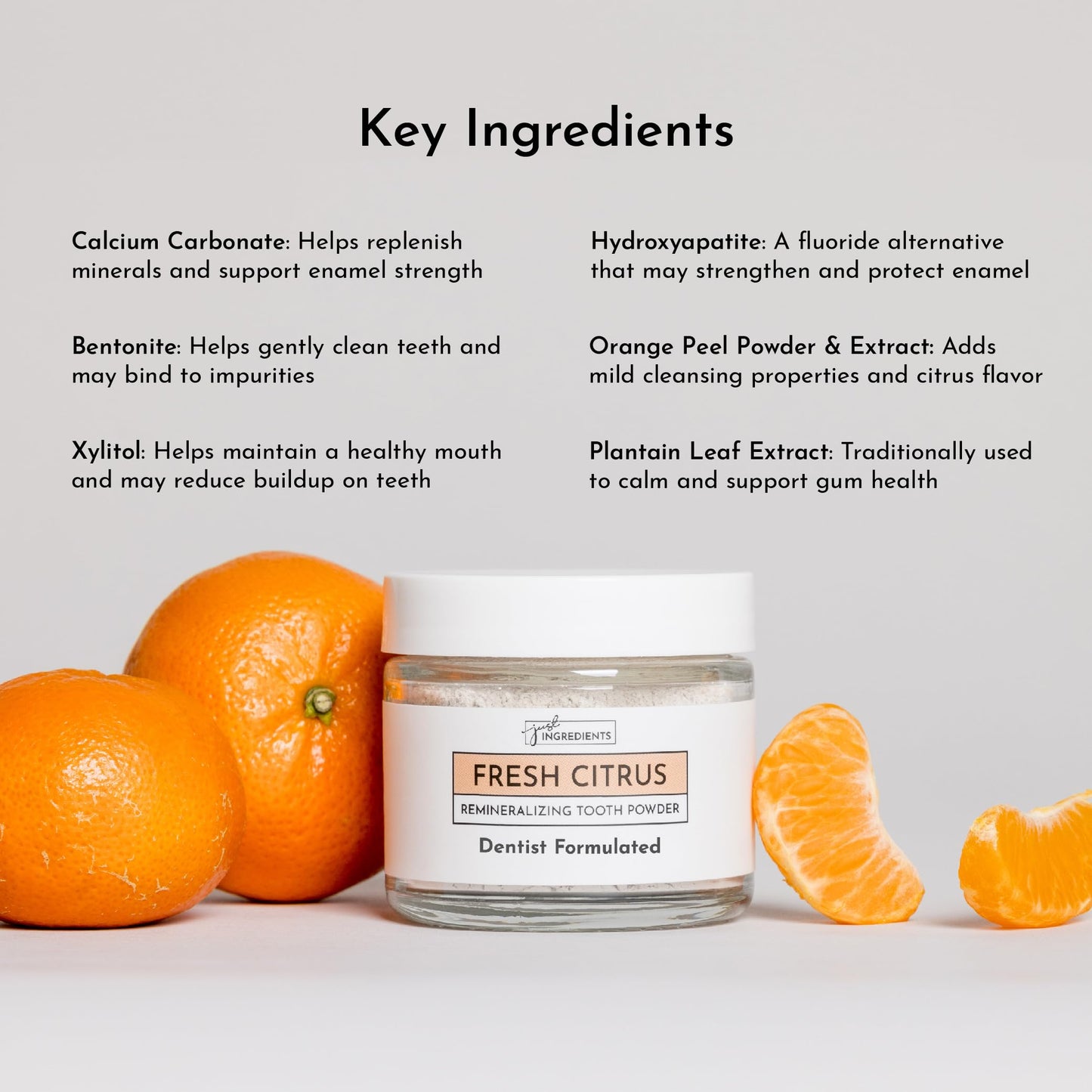 Just Ingredients Remineralizing Tooth Powder - Fluoride-Free, Whitens, Vegan, Clean - 1 oz Whitening