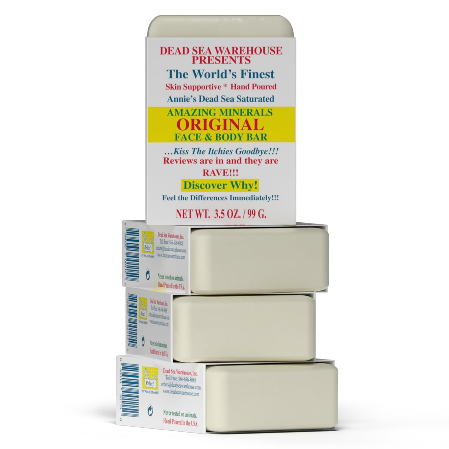 Dead Sea Warehouse - Dead Sea Salt Soap Bar - Original Face & Body Bar - Hydrating Mineral Soap for All Skin Types, Fragrance-Free - 3.5 oz