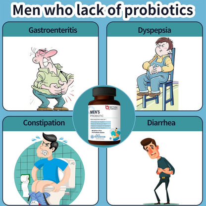NATURE TARGET Probiotics for Men, 60 Billion CFU, 90 Veggie Tablets | 14 Strains Probiotics & Prebiotics for Men's Digestive & Immune Health, Shelf Stable, Gluten & Soy Free