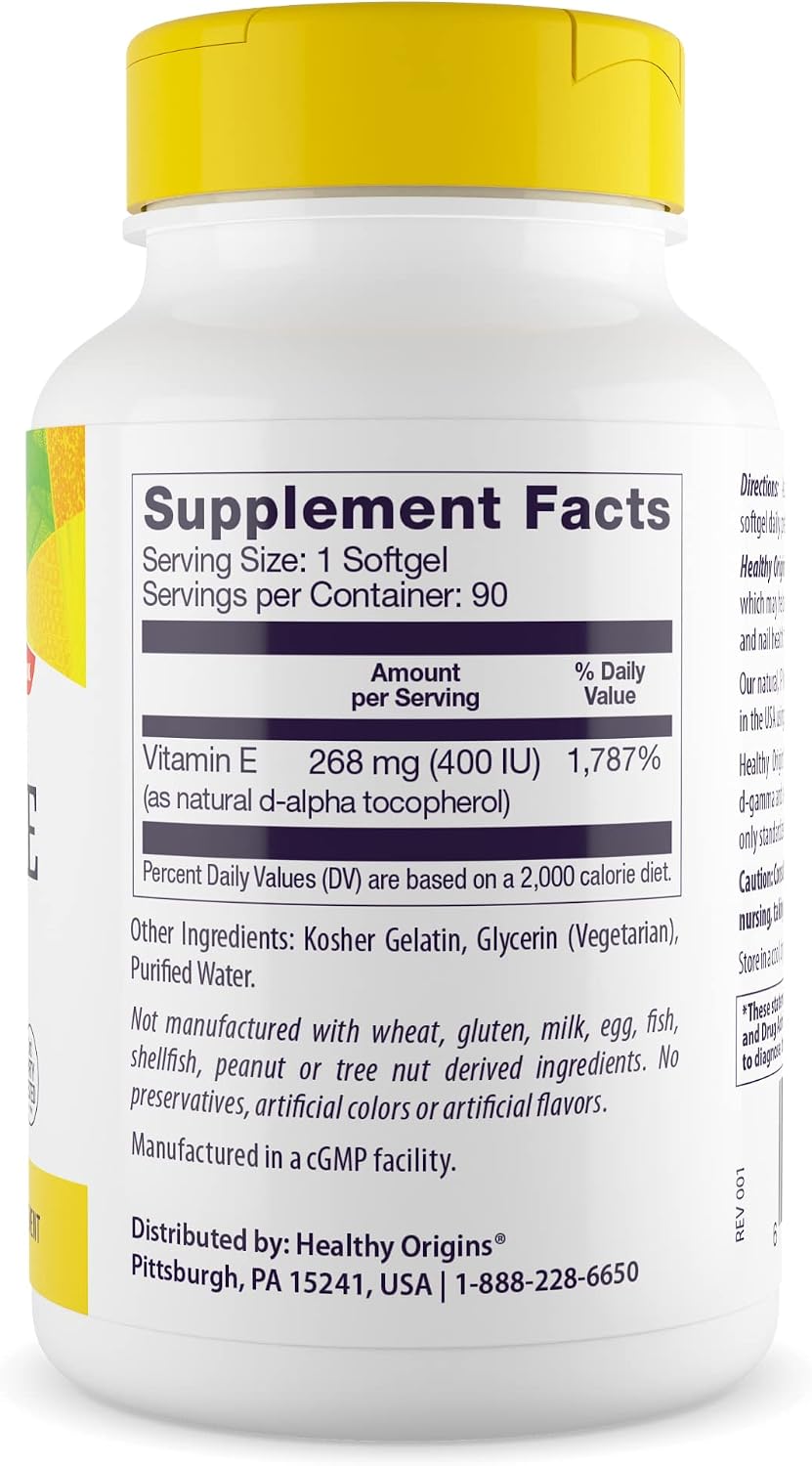 Healthy Origins Vitamin E 400 IU, Natural Mixed Tocopherols, 90 Softgels