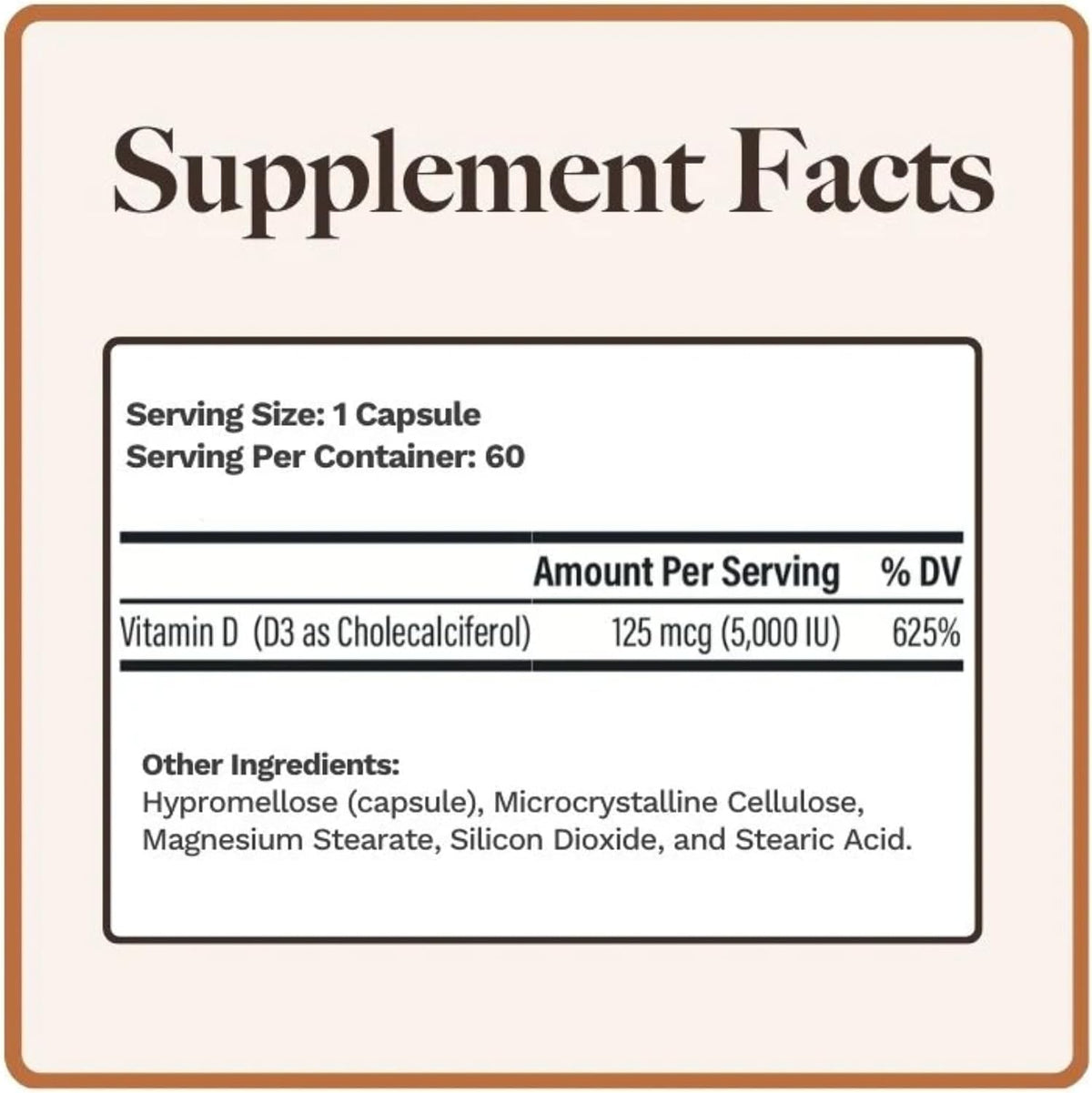 Utzy Naturals D3 5,000 IU | Vitamin D Cholecalciferol | 60 Capsules