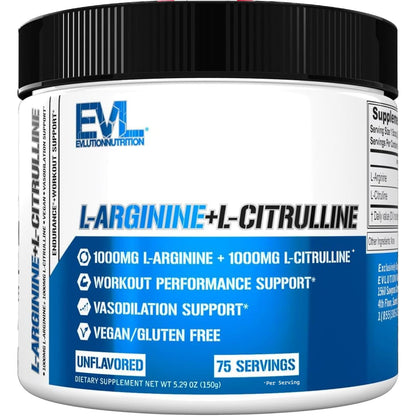 L Arginine L Citrulline Powder - Invigorating Nitric Oxide Powder with Ideal 1:1 Ratio L-Citrulline & L-Arginine 1000mg Each Per Serving for Enhanced Pumps Energy & Stamina (Unflavored, 75 Servings)