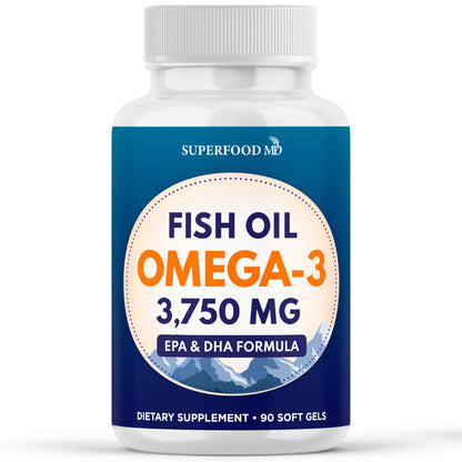 Triple Strength Omega 3 Fish Oil 3750 mg - EPA & DHA - Over 3000mg Omega-3 Fatty Acids - 1350mg EPA + 900mg DHA - Best Essential Fatty Acids, Burpless Fish Oil - 180 Count