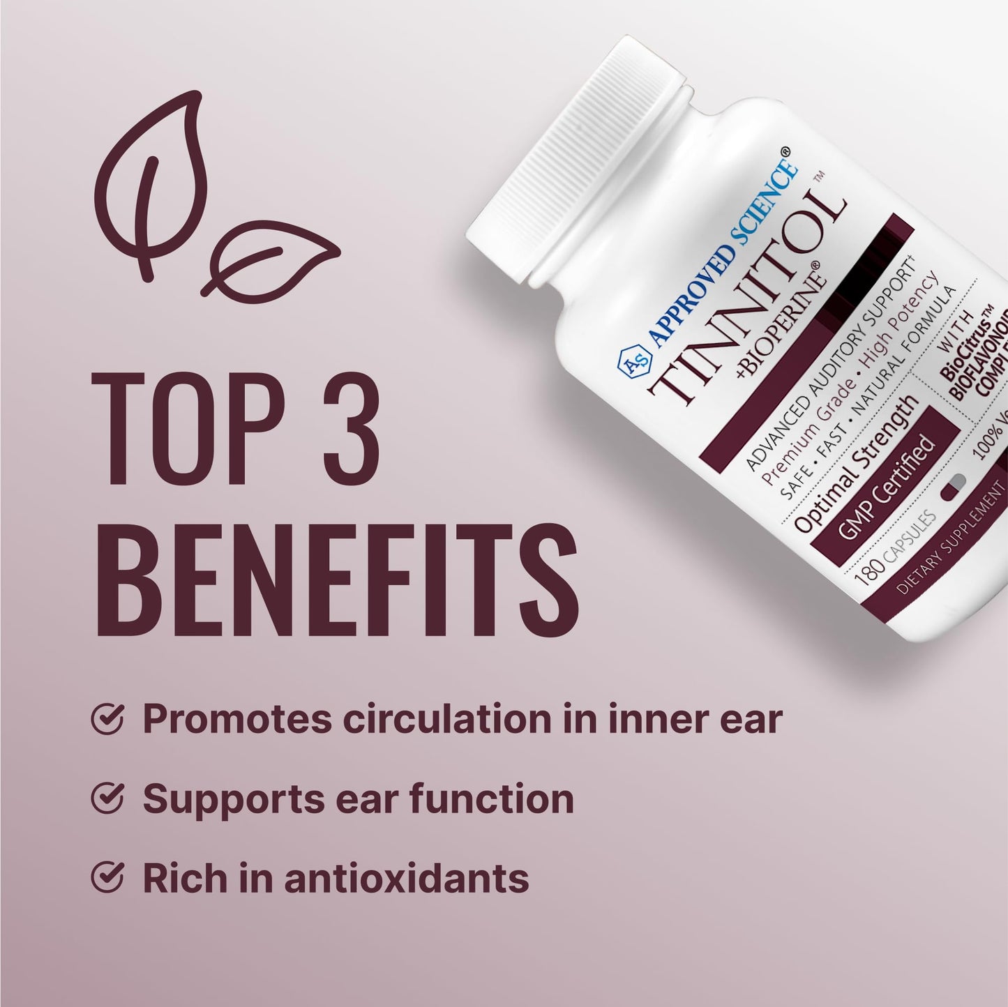 Approved Science Tinnitol - Tinnitus Support Supplement - Ease Ringing in The Ears - Boost Inner Ear Health - 60 Capsules - Made in The USA