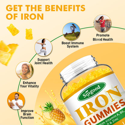 2 Pack Iron Gummies for Women & Men, Iron Supplement, Sugar Free, Vegan | for Anemia & Iron Deficiency, with Vitamin B12, Vitamin C, Zinc, Folate - Energy Boost, Strawberry Flavor, 120 Count